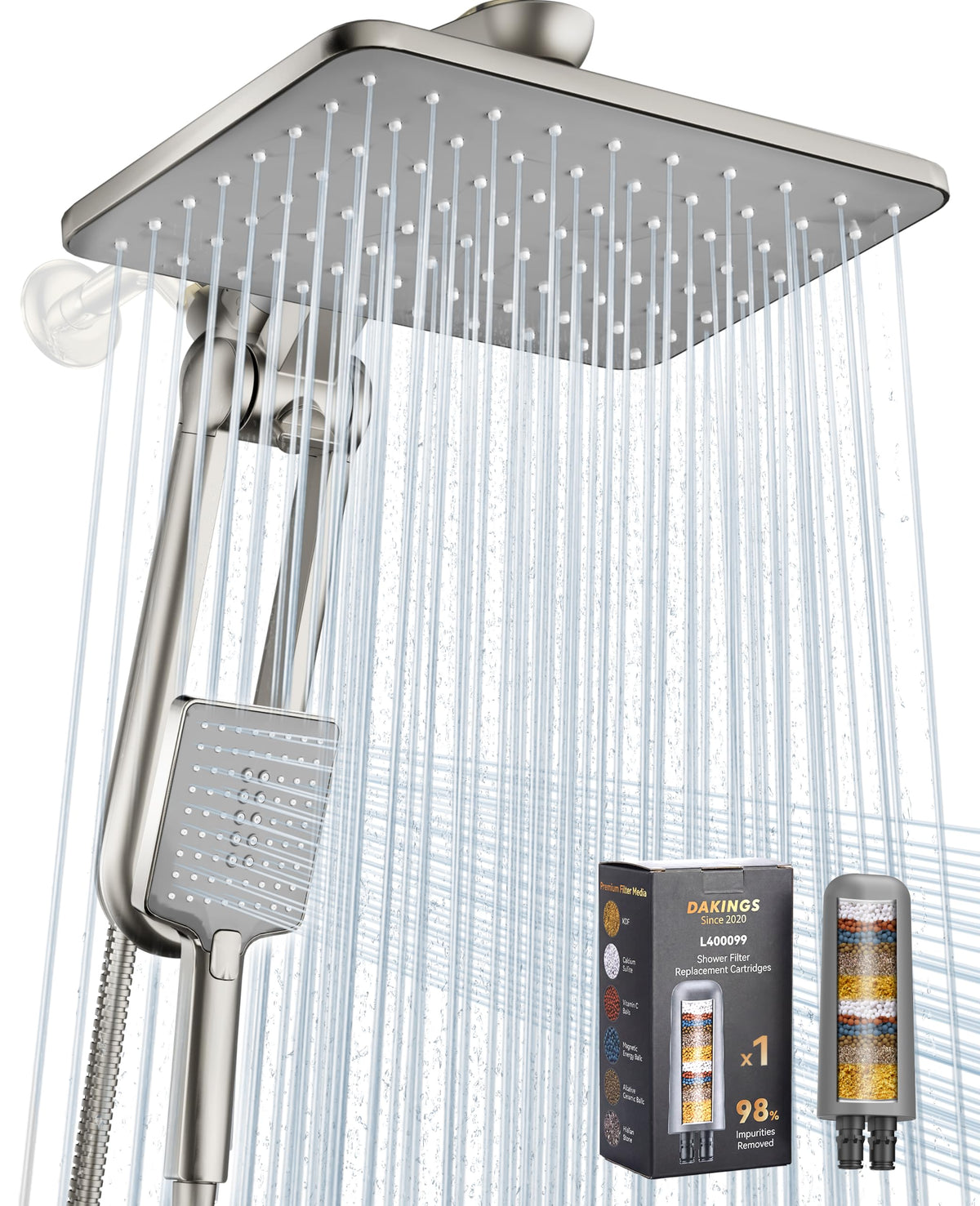 Dual Filtered Rainfall Handheld Showerhead Spray Combo for Bathroom