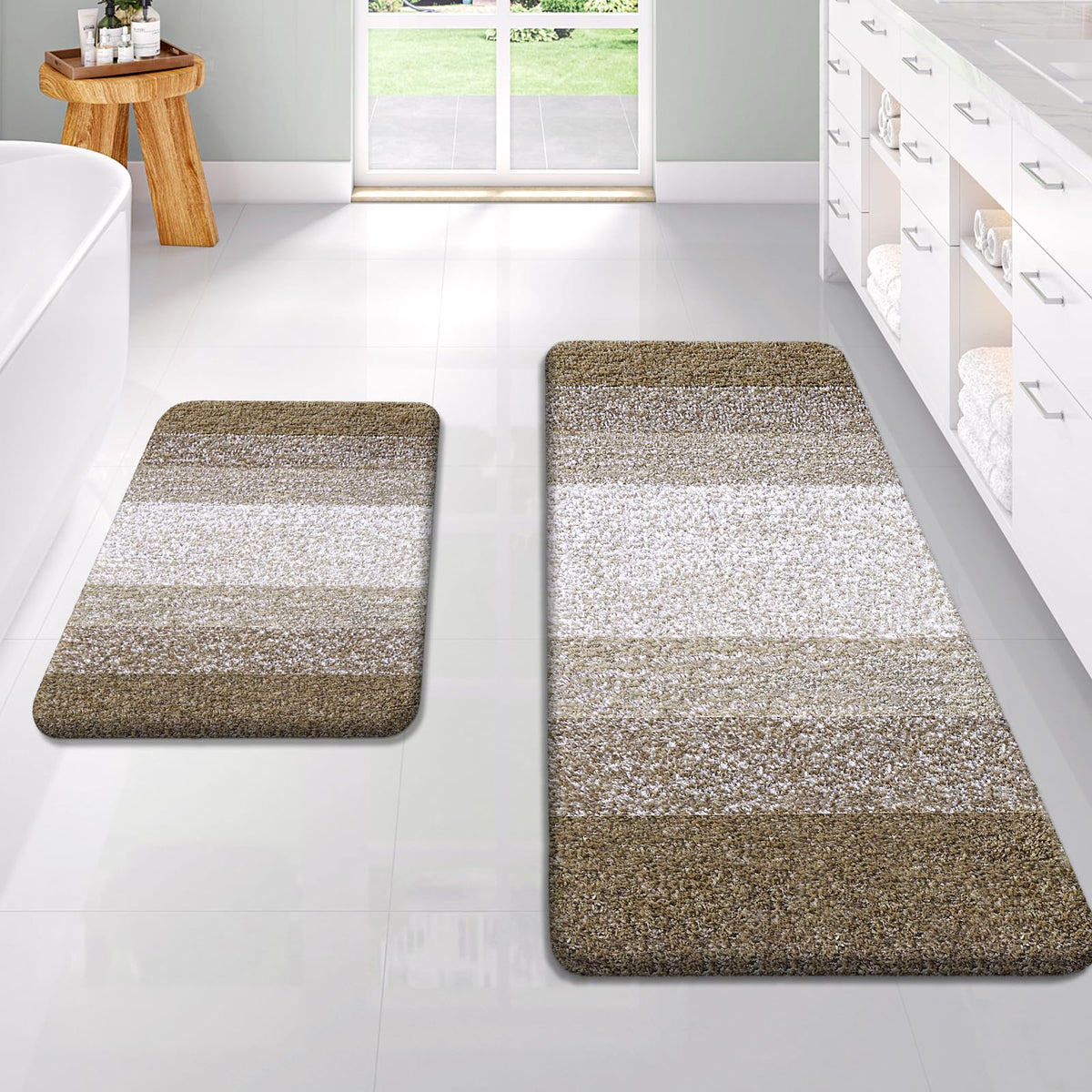 OLANLY Micorfiber Bathroom Rug Set 2 Piece, Soft Absorbent Bath Mats, Grey