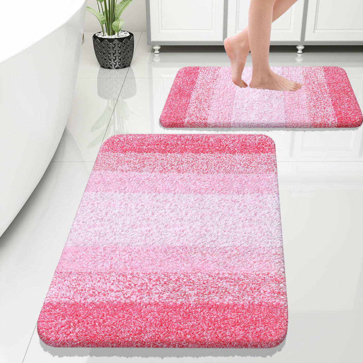 OLANLY Micorfiber Bathroom Rug Set 2 Piece, Soft Absorbent Bath Mats, Grey