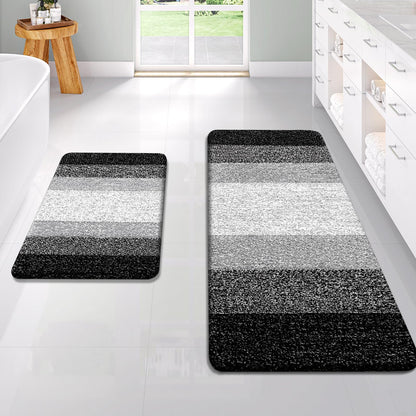OLANLY Micorfiber Bathroom Rug Set 2 Piece, Soft Absorbent Bath Mats, Grey