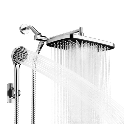 Black Rain Shower Head with Handheld Shower Head, 5 Spray Modes