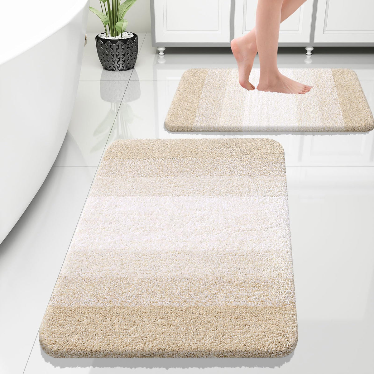 OLANLY Micorfiber Bathroom Rug Set 2 Piece, Soft Absorbent Bath Mats, Grey