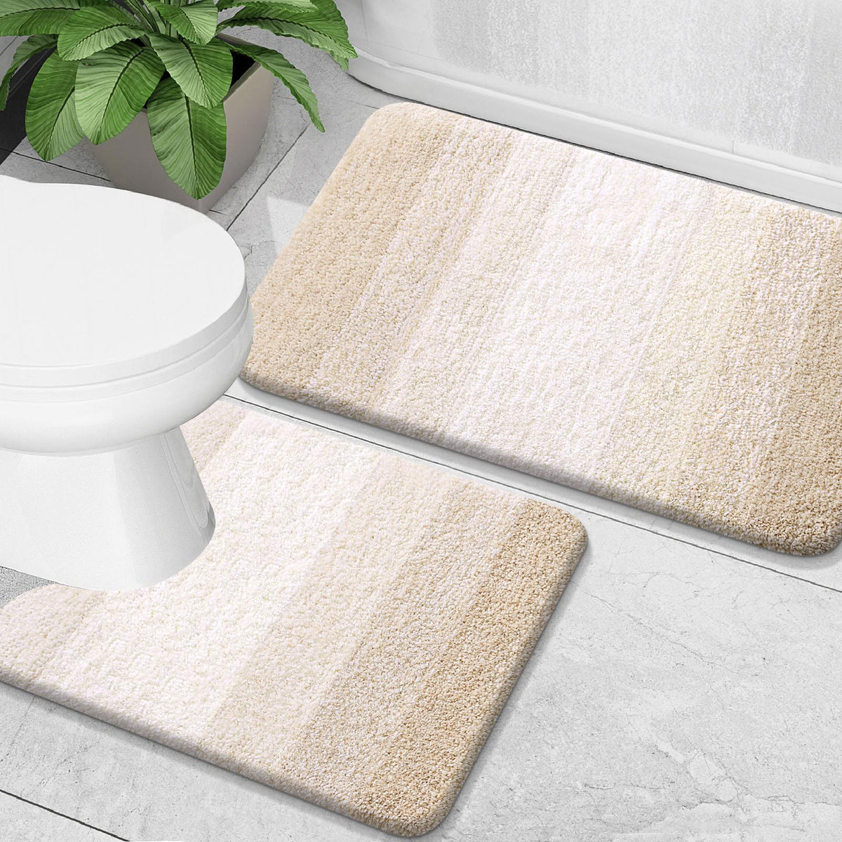 OLANLY Micorfiber Bathroom Rug Set 2 Piece, Soft Absorbent Bath Mats, Grey