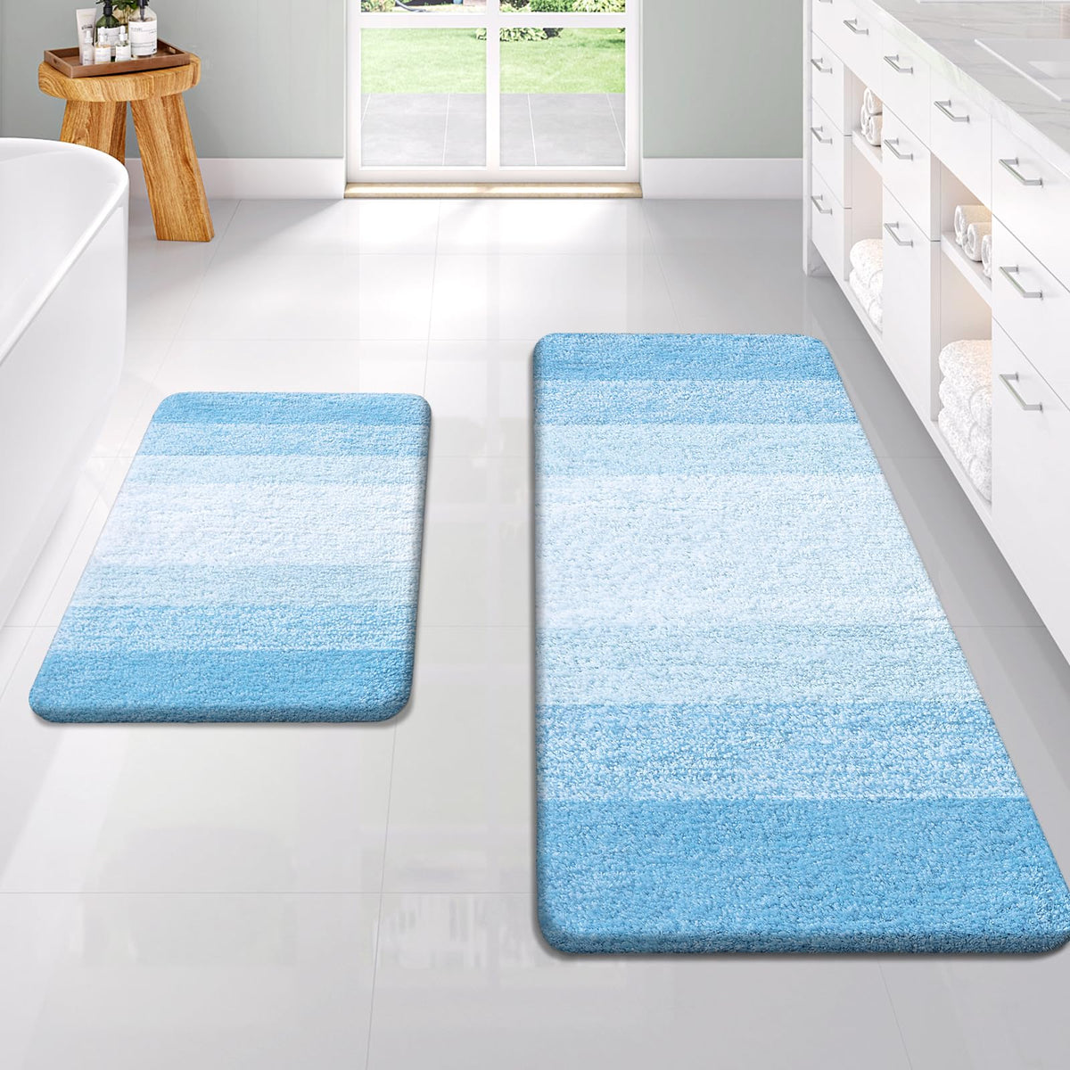 OLANLY Micorfiber Bathroom Rug Set 2 Piece, Soft Absorbent Bath Mats, Grey