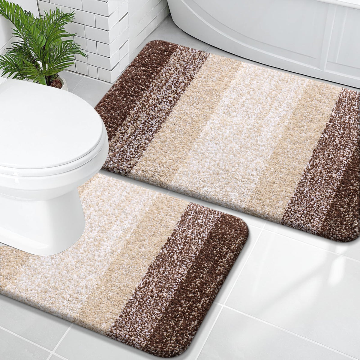OLANLY Micorfiber Bathroom Rug Set 2 Piece, Soft Absorbent Bath Mats, Grey