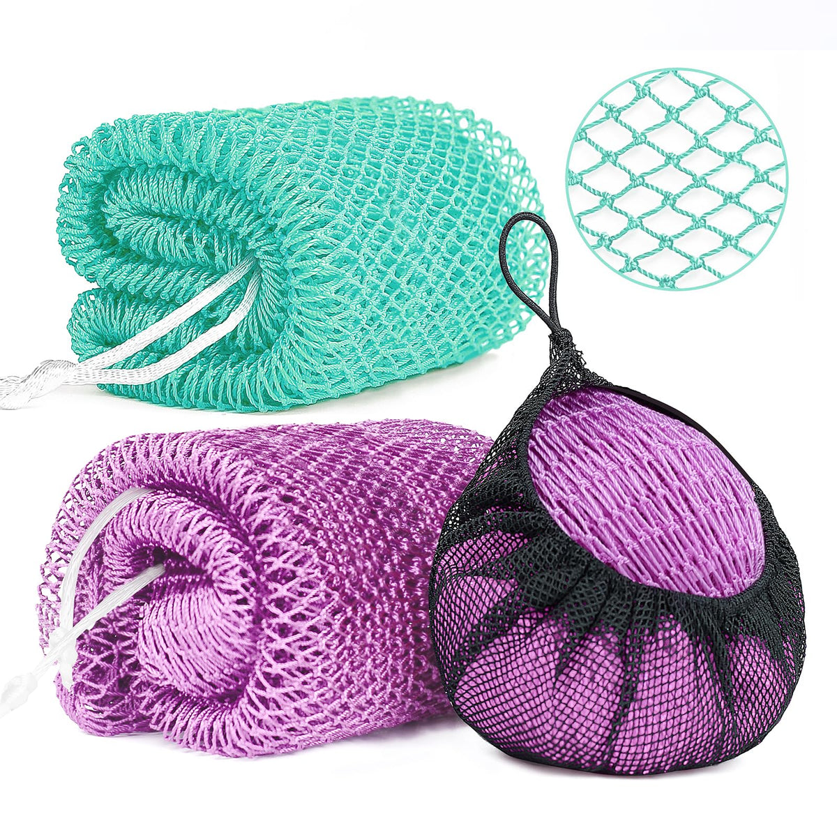 2 Pack African Net Sponge Exfoliating Body Scrubber Bath Sponge for Daily Use (Yellow + Dark Green)