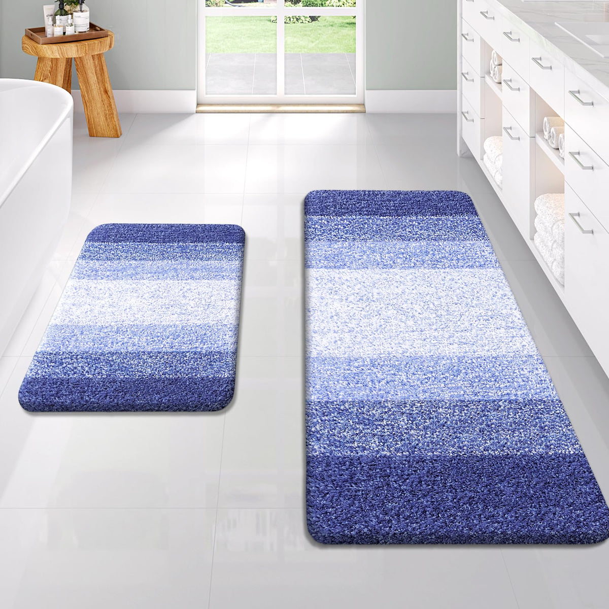 OLANLY Micorfiber Bathroom Rug Set 2 Piece, Soft Absorbent Bath Mats, Grey
