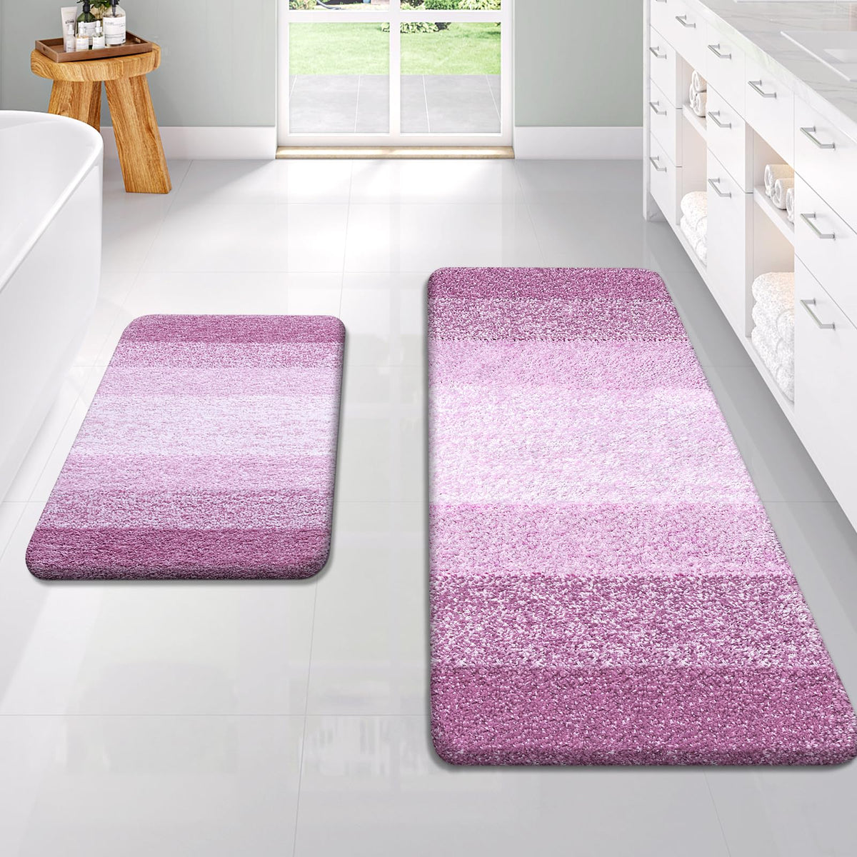 OLANLY Micorfiber Bathroom Rug Set 2 Piece, Soft Absorbent Bath Mats, Grey