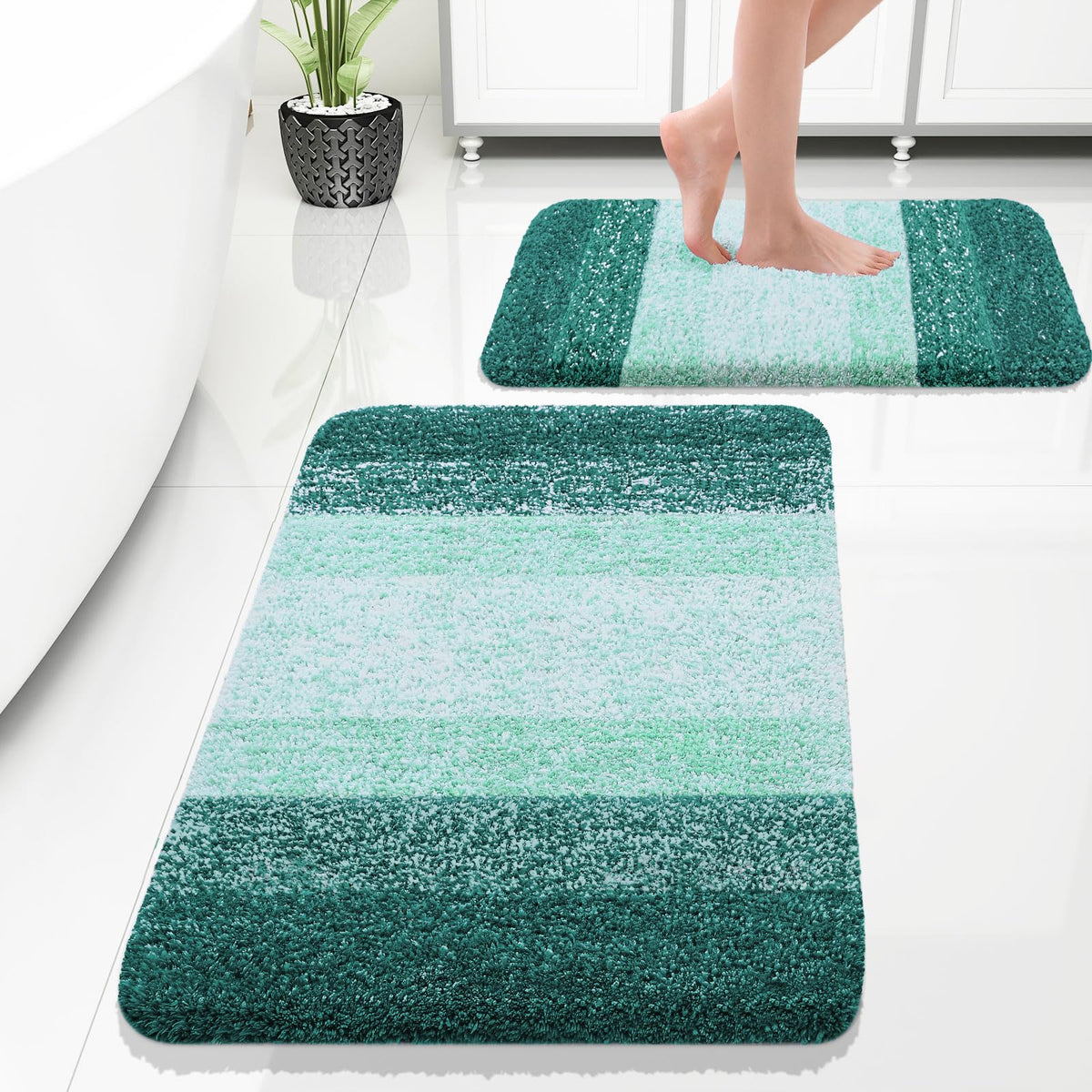 OLANLY Micorfiber Bathroom Rug Set 2 Piece, Soft Absorbent Bath Mats, Grey