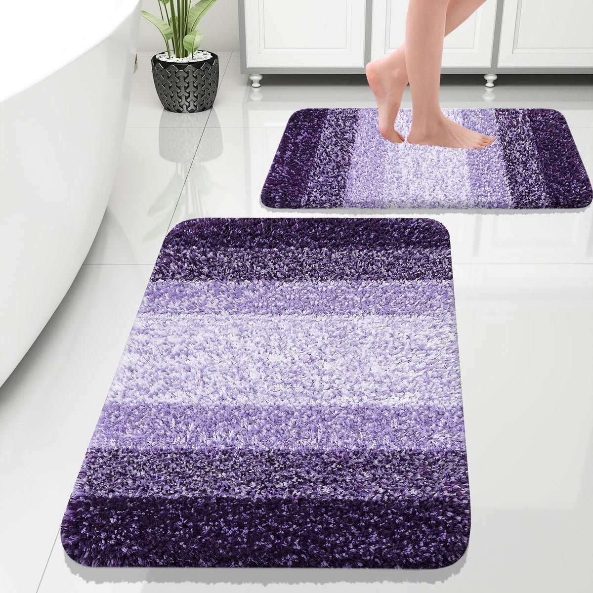OLANLY Micorfiber Bathroom Rug Set 2 Piece, Soft Absorbent Bath Mats, Grey