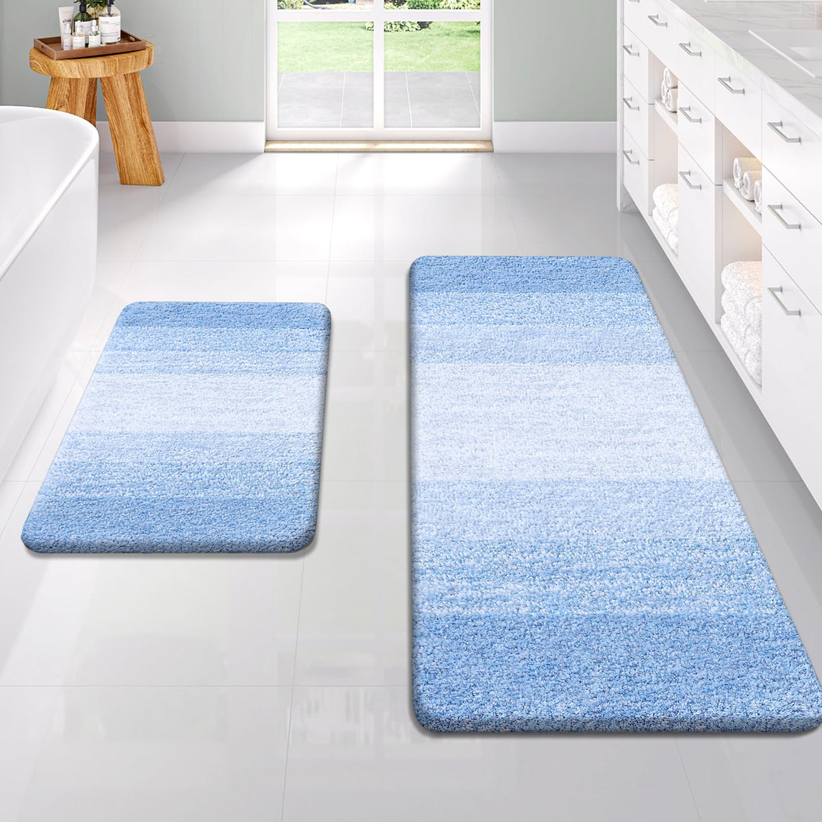 OLANLY Micorfiber Bathroom Rug Set 2 Piece, Soft Absorbent Bath Mats, Grey