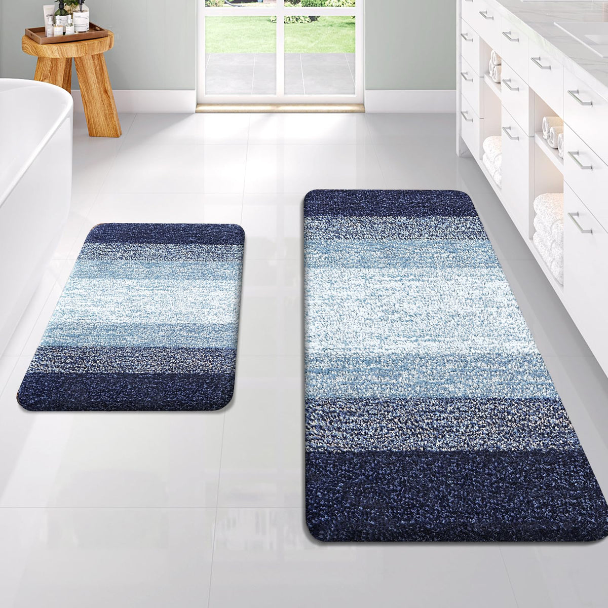 OLANLY Micorfiber Bathroom Rug Set 2 Piece, Soft Absorbent Bath Mats, Grey