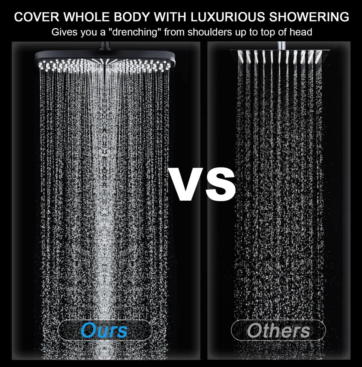 Rain Shower Head with Handheld Showerhead, Black 1.8GPM 460311