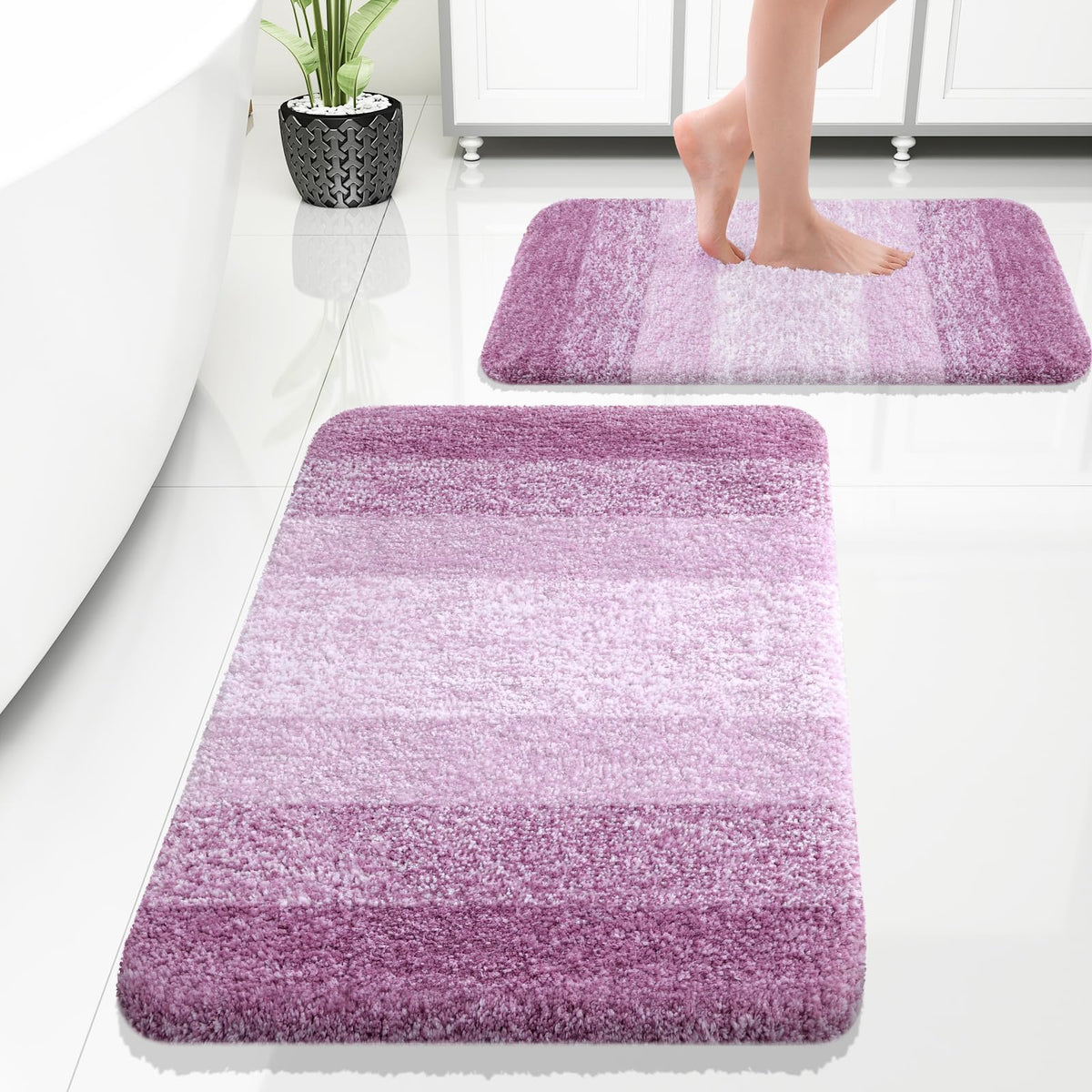 OLANLY Micorfiber Bathroom Rug Set 2 Piece, Soft Absorbent Bath Mats, Grey