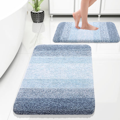 OLANLY Micorfiber Bathroom Rug Set 2 Piece, Soft Absorbent Bath Mats, Grey