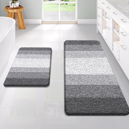 OLANLY Micorfiber Bathroom Rug Set 2 Piece, Soft Absorbent Bath Mats, Grey
