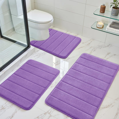 BYSURE Black Memory Foam Bathroom Rug Set 17"x24"+20"x32"+U20 x24