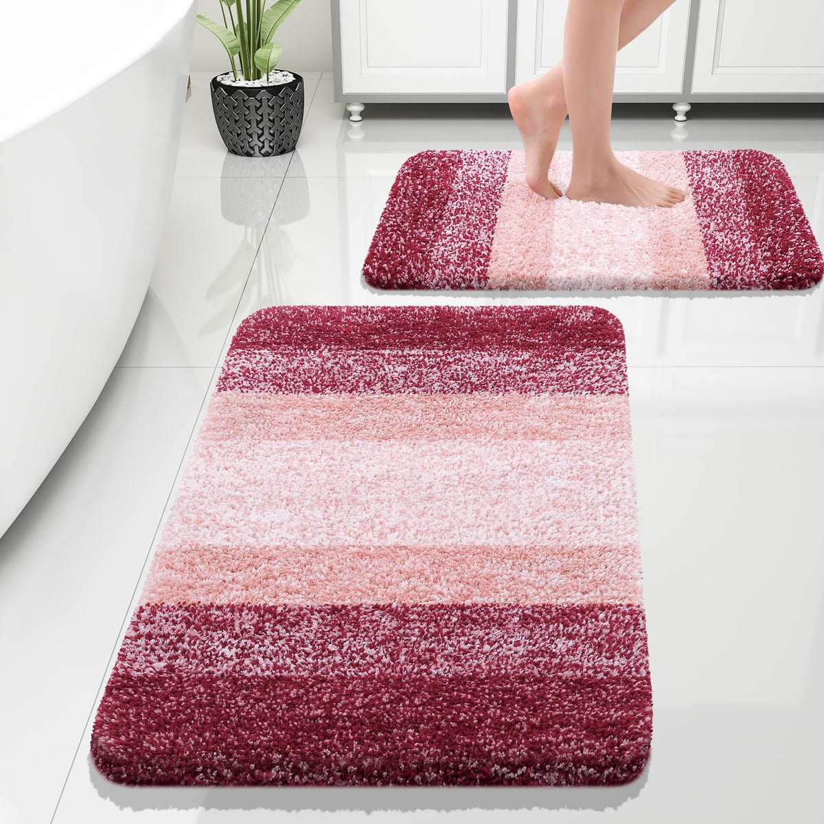 OLANLY Micorfiber Bathroom Rug Set 2 Piece, Soft Absorbent Bath Mats, Grey