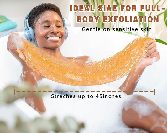 2 Pack African Net Sponge Exfoliating Body Scrubber Bath Sponge for Daily Use (Yellow + Dark Green)