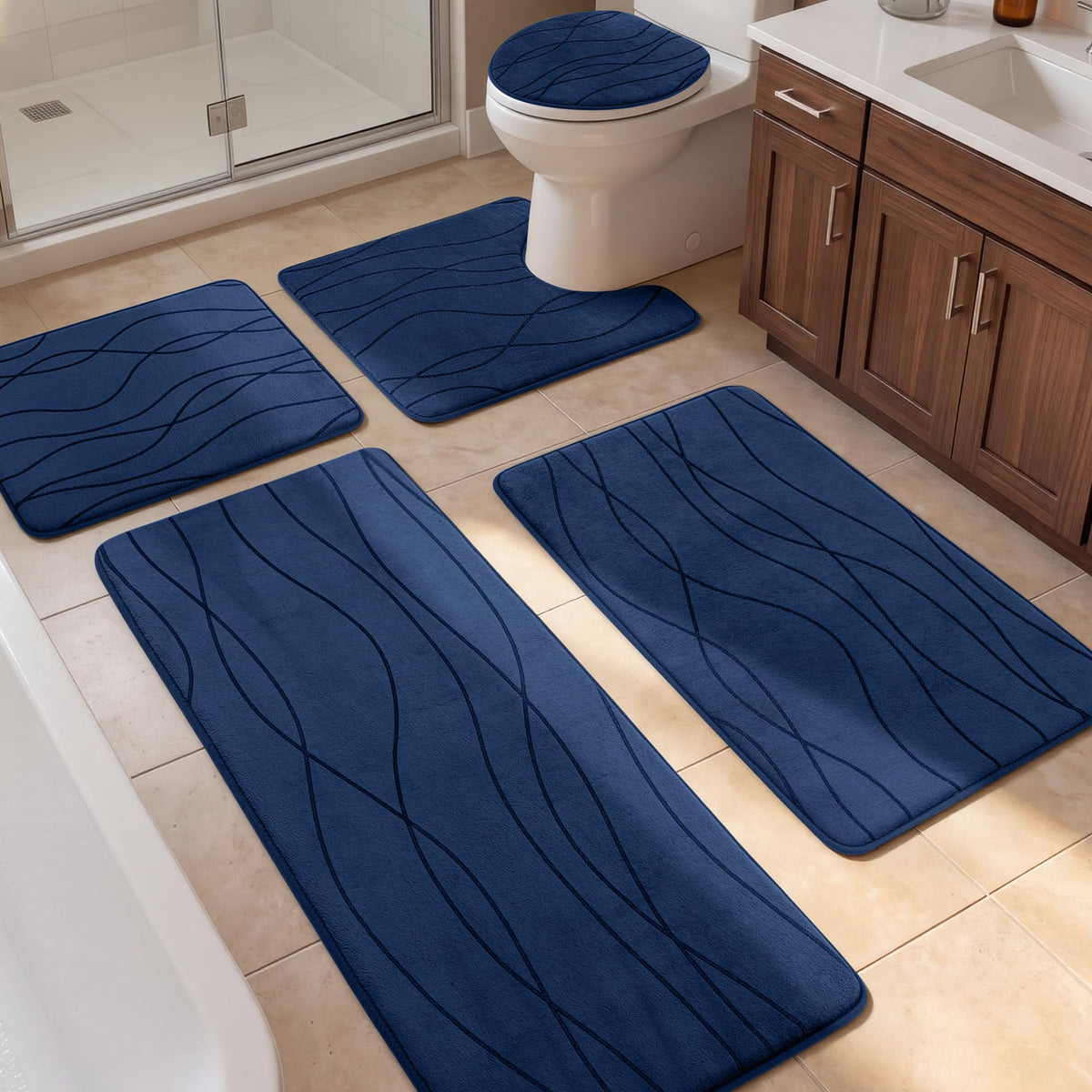 YIHOUSE Bathroom Rugs Set 5 Piece, Memory Foam Bath Mat Dark Grey