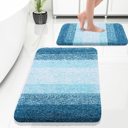 OLANLY Micorfiber Bathroom Rug Set 2 Piece, Soft Absorbent Bath Mats, Grey