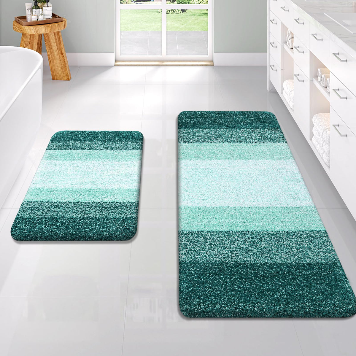 OLANLY Micorfiber Bathroom Rug Set 2 Piece, Soft Absorbent Bath Mats, Grey