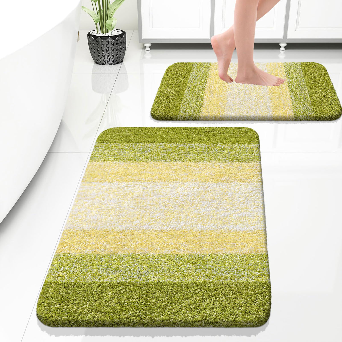 OLANLY Micorfiber Bathroom Rug Set 2 Piece, Soft Absorbent Bath Mats, Grey