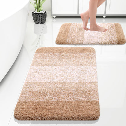 OLANLY Micorfiber Bathroom Rug Set 2 Piece, Soft Absorbent Bath Mats, Grey