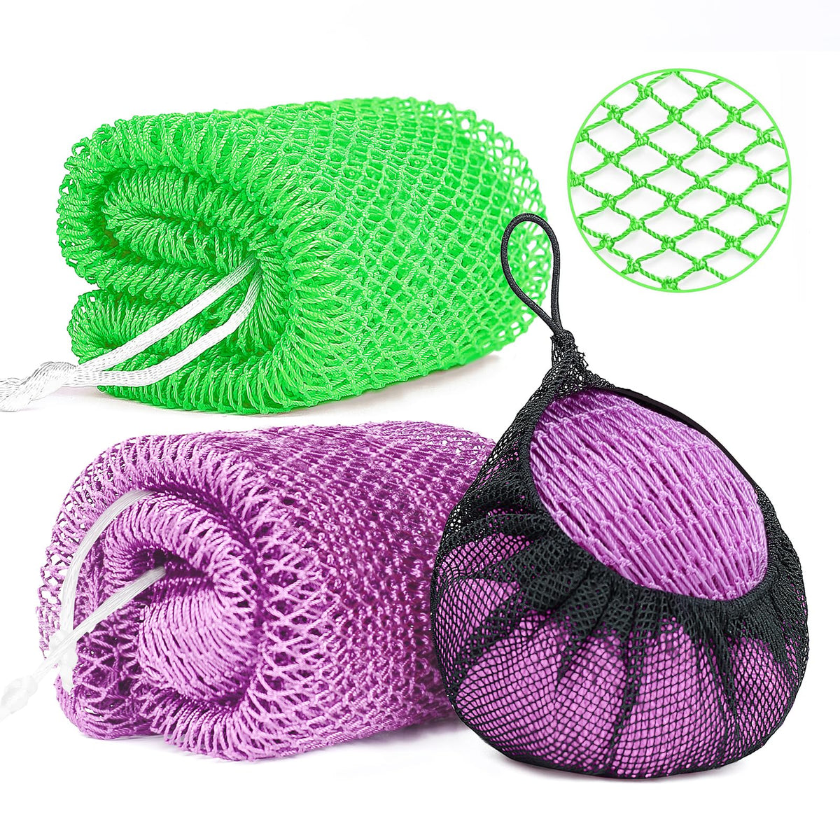 2 Pack African Net Sponge Exfoliating Body Scrubber Bath Sponge for Daily Use (Yellow + Dark Green)