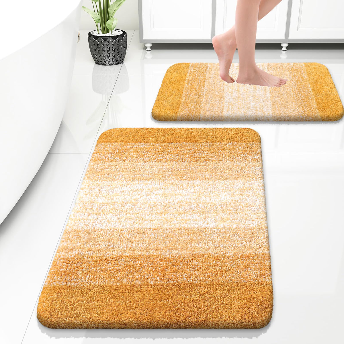 OLANLY Micorfiber Bathroom Rug Set 2 Piece, Soft Absorbent Bath Mats, Grey