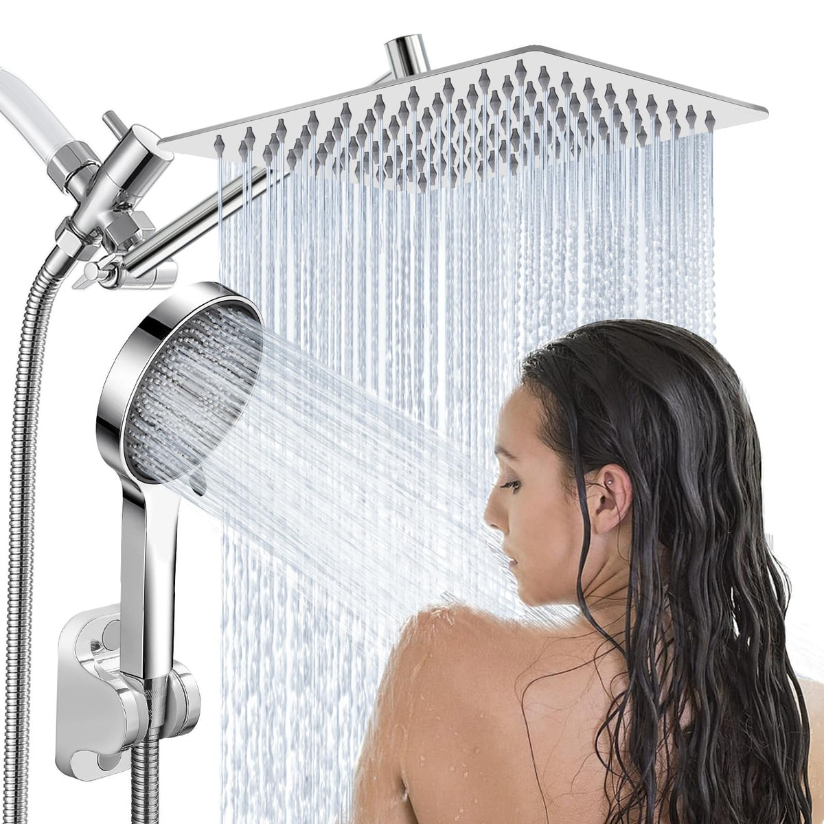Shower Head, 8" High Pressure Rainfall Shower Head with Handheld Dual Spray