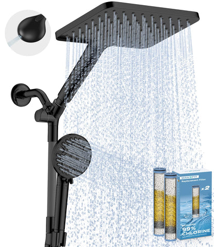 MakeFit Dual Handheld Shower Head Combo, 2-in-1 Rain Shower Heads System 8 Inch Rainfall Shower Head and 10 Modes High Pressure Hand Held Showerhead with Built-in Power Wash