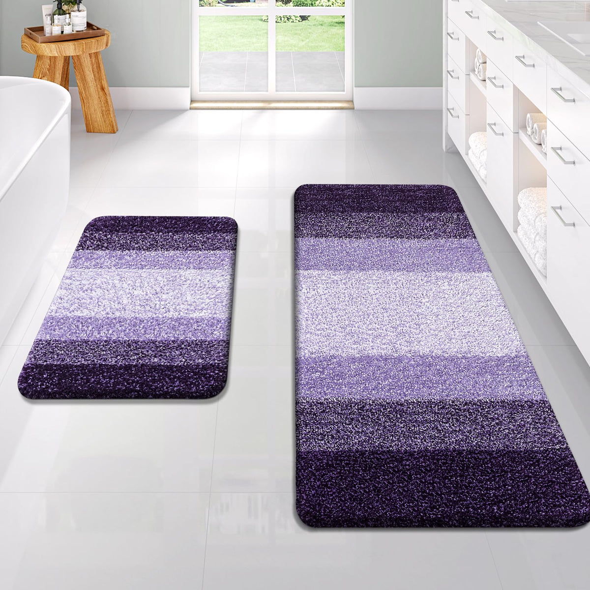OLANLY Micorfiber Bathroom Rug Set 2 Piece, Soft Absorbent Bath Mats, Grey