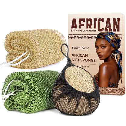 2 Pack African Net Sponge Exfoliating Body Scrubber Bath Sponge for Daily Use (Yellow + Dark Green)