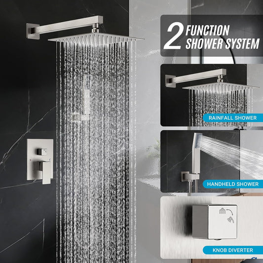 Shower Faucet Set 10‘’ Shower Head,Brush Nickel Shower System