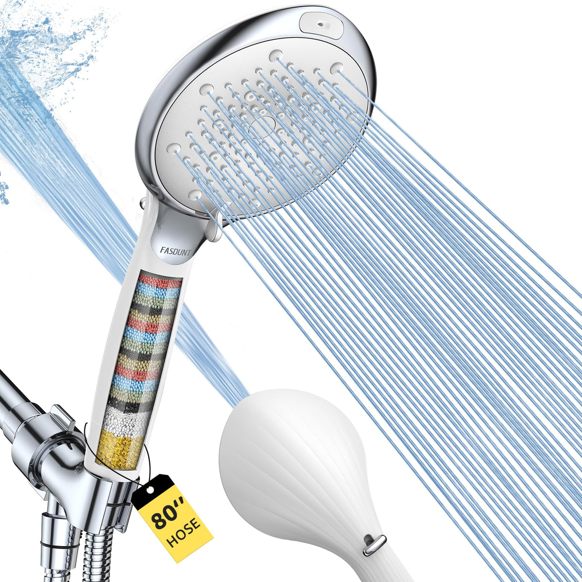 FASDUNT Filtered Shower Head with Handheld, High Pressure 8 Sprays, Chrome