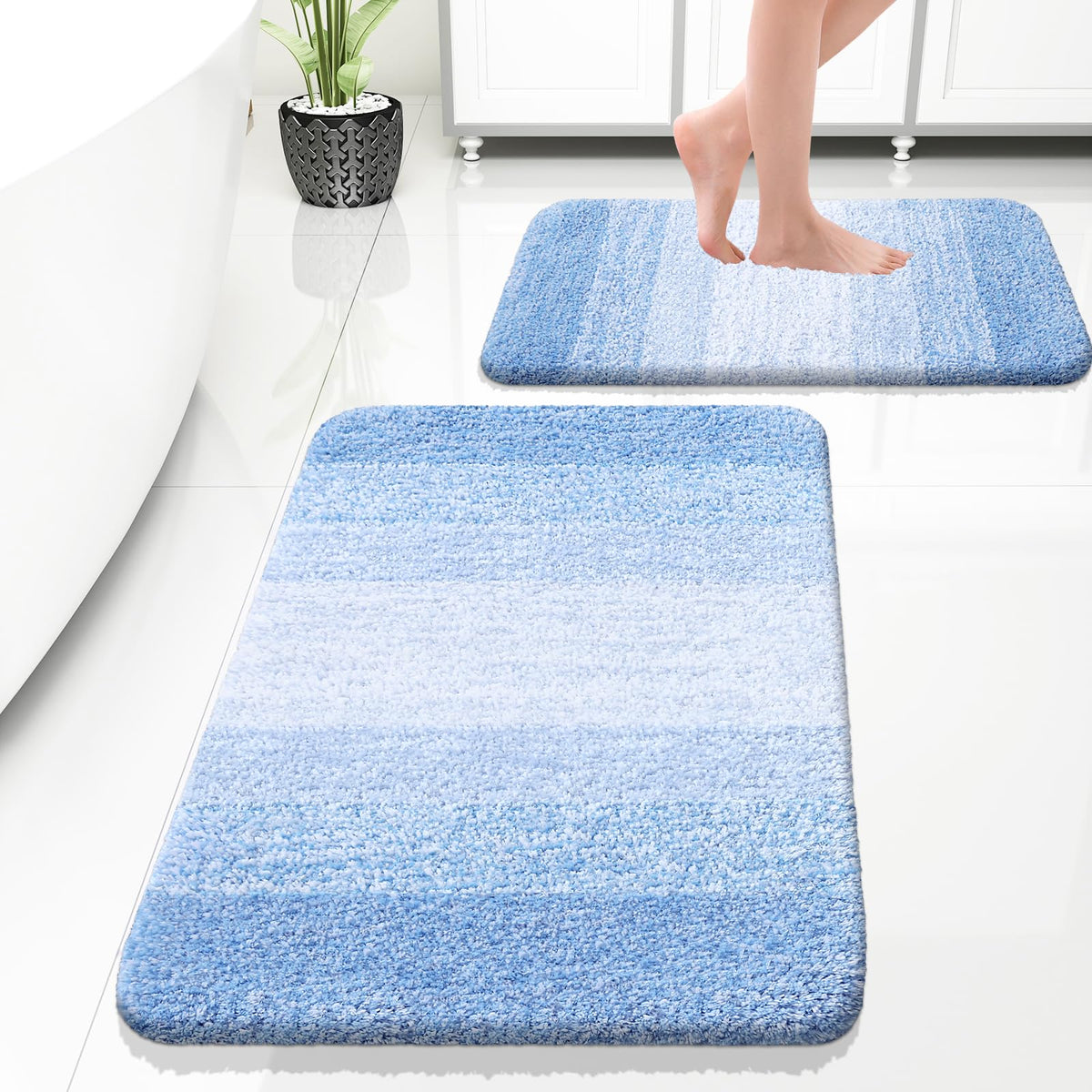 OLANLY Micorfiber Bathroom Rug Set 2 Piece, Soft Absorbent Bath Mats, Grey