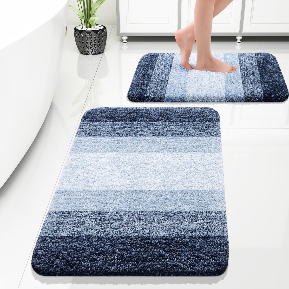 OLANLY Micorfiber Bathroom Rug Set 2 Piece, Soft Absorbent Bath Mats, Grey