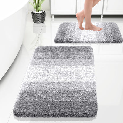 OLANLY Micorfiber Bathroom Rug Set 2 Piece, Soft Absorbent Bath Mats, Grey