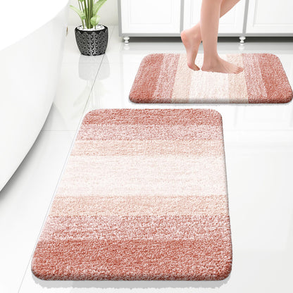 OLANLY Micorfiber Bathroom Rug Set 2 Piece, Soft Absorbent Bath Mats, Grey