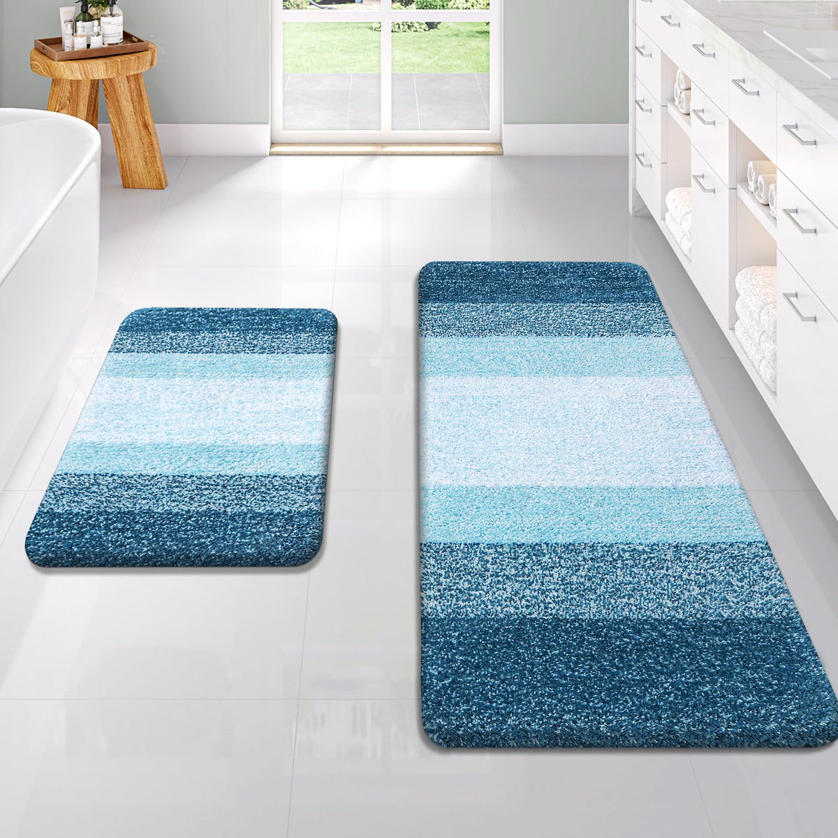 OLANLY Micorfiber Bathroom Rug Set 2 Piece, Soft Absorbent Bath Mats, Grey