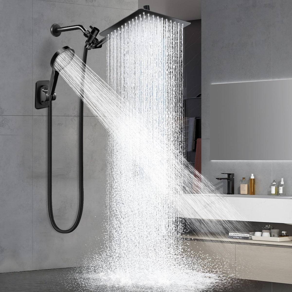 Shower Head, 8" High Pressure Rainfall Shower Head with Handheld Dual Spray