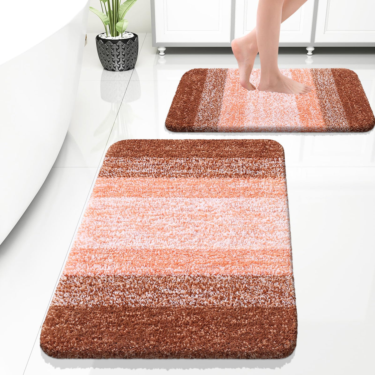 OLANLY Micorfiber Bathroom Rug Set 2 Piece, Soft Absorbent Bath Mats, Grey