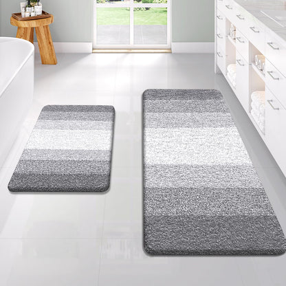 OLANLY Micorfiber Bathroom Rug Set 2 Piece, Soft Absorbent Bath Mats, Grey
