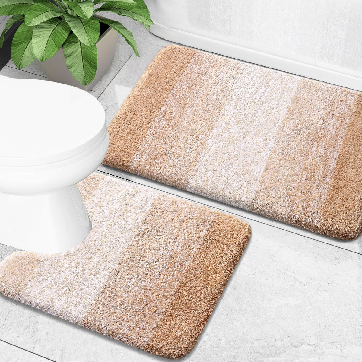 OLANLY Micorfiber Bathroom Rug Set 2 Piece, Soft Absorbent Bath Mats, Grey