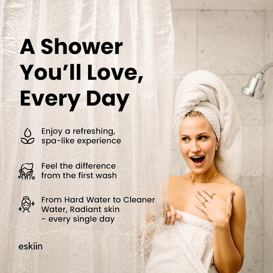 Eskiin Filtered Showerhead - Best Shower Head With Filters For Healthy Hair & Skin - High Pressure Water Softener For Hard Water - Reduce Dandruff, Protect Colored Hair, And Soothe Dry Skin (Chrome)