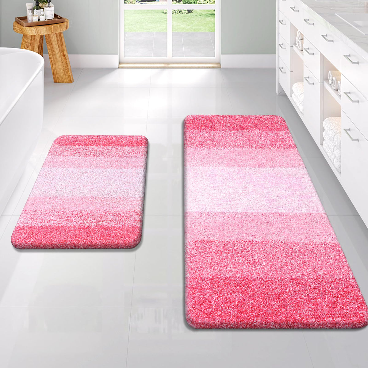 OLANLY Micorfiber Bathroom Rug Set 2 Piece, Soft Absorbent Bath Mats, Grey
