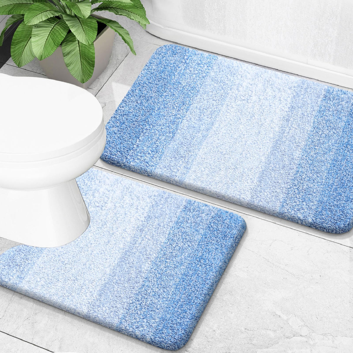 OLANLY Micorfiber Bathroom Rug Set 2 Piece, Soft Absorbent Bath Mats, Grey