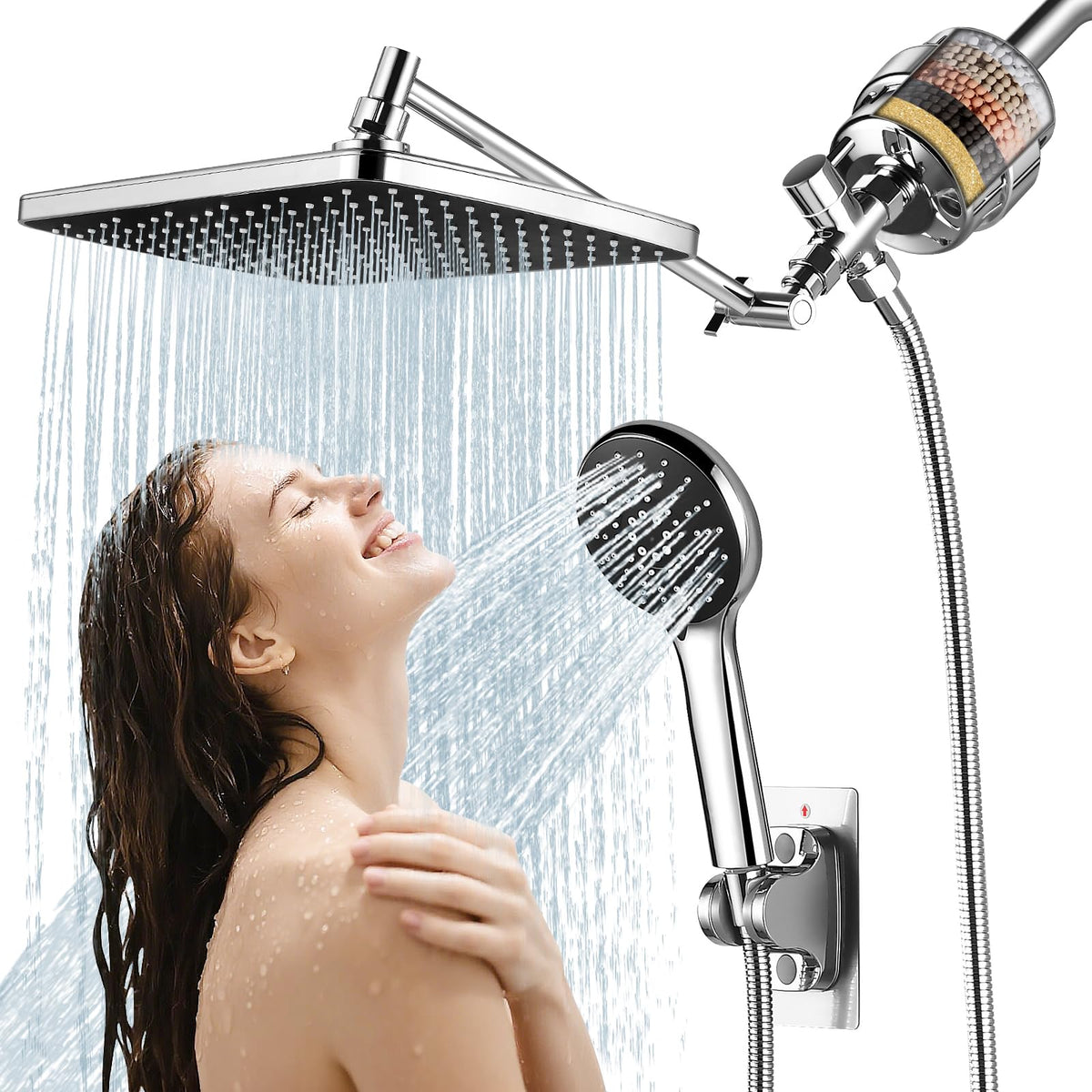 Shower Head with Handheld,High Pressure Chrome Rain Shower Head