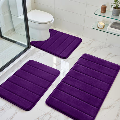 BYSURE Black Memory Foam Bathroom Rug Set 17"x24"+20"x32"+U20 x24